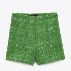 Zara apple green tweed shorts